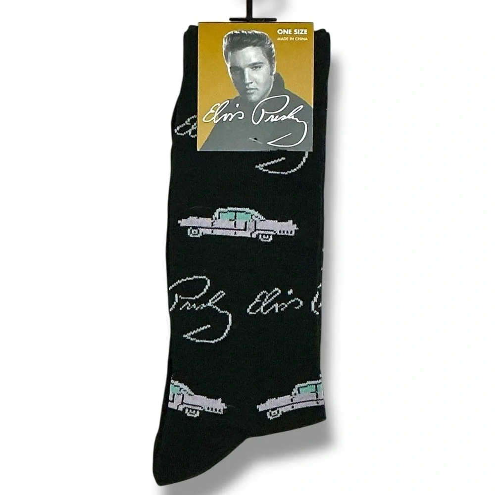 Elvis Presley Socks Pink Cadillac Novelty Casual Dress Crew Mid Calf One Size